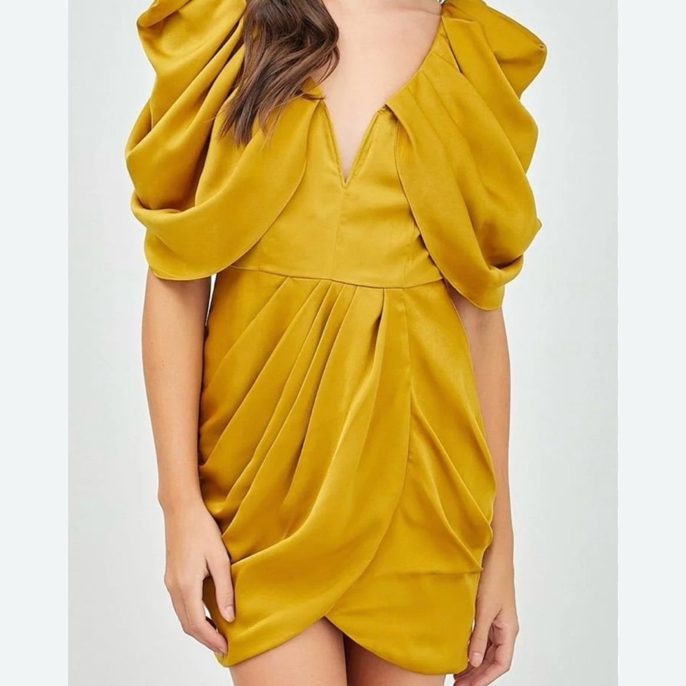 DO+ BE Green Yellow Mini Cocktail Dress NWT S Whimsigoth Edgy Cool Girl Event